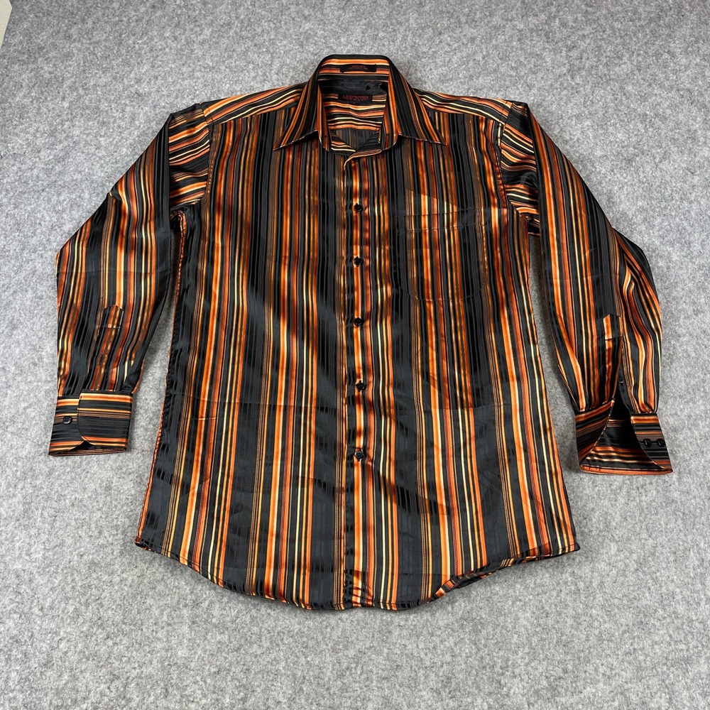 Leonardi Italy Button Down Shirt Mens Size Sm Orange Black Striped Luxury